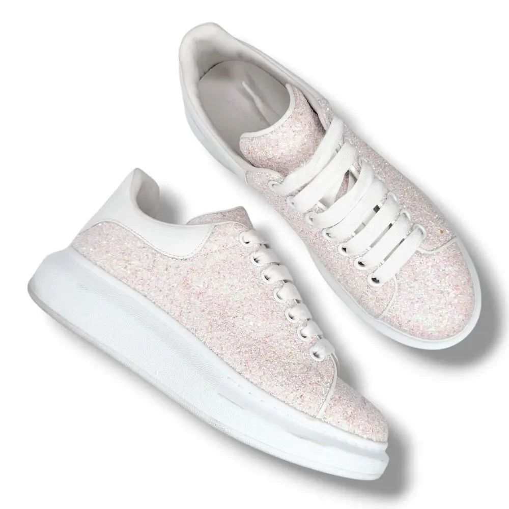 Alexander McQueen Women's Oversized Leather Heel Detail Glitter Sneakers Size 39
